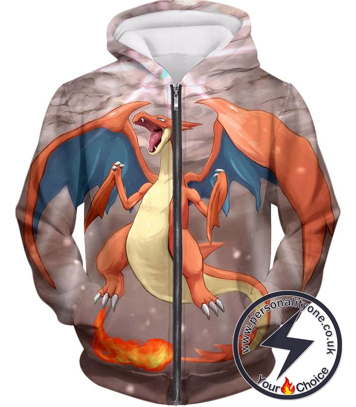 Pokemon Super Cool Fire Type Pokemon Charizard Awesome Action Zip Up Hoodie